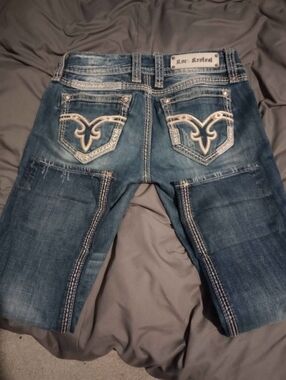 Rock Revival Dark Blue Embroidered Pocket Denim Capris